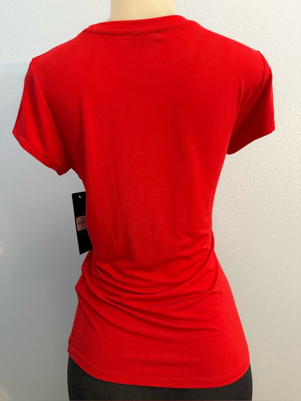 Bebe Red with Black Rhinestone Logo Tee shirt short sleeve NWT - Picture 3 of 5